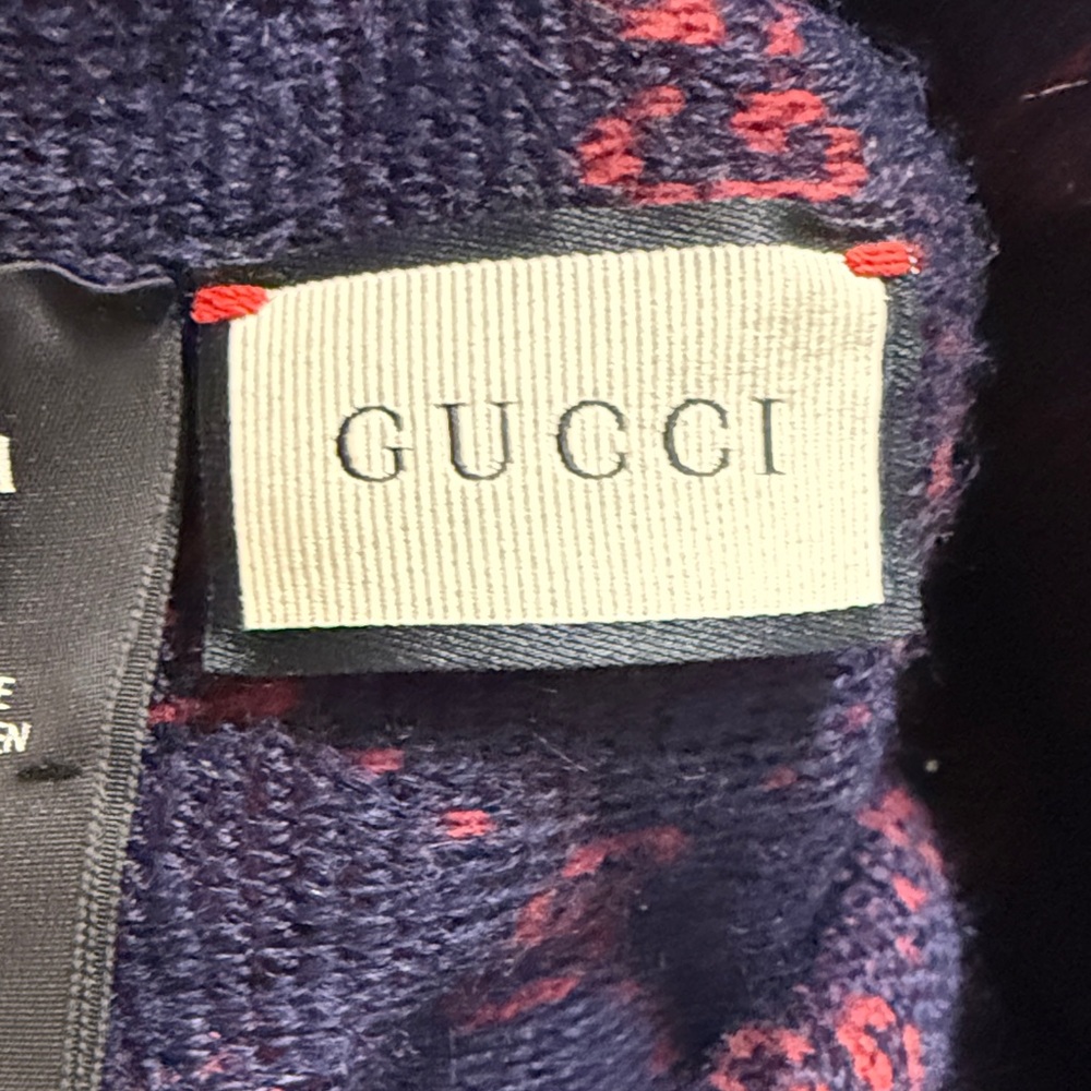 Gucci Dark Blue & Burgundy GG Knit Beanie - Picture 6 of 6